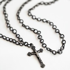 A Dark Elegance: A Close-Up of a Black Chain Necklace Featuring a Detailed Crucifix Pendant, Combining Style with Symbolism and Spirituality.