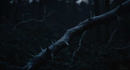 Dark Forest Thorny Branch Eerie Nature Photography Stock Image