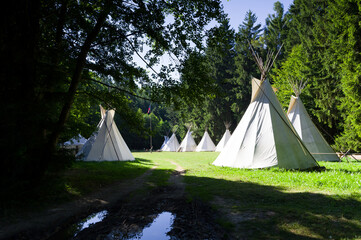 Children's summer camp in the Indian style. A place where children spend their summer holidays.