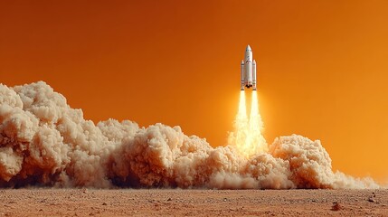 Rocket Launching into Space from Martian Surface.