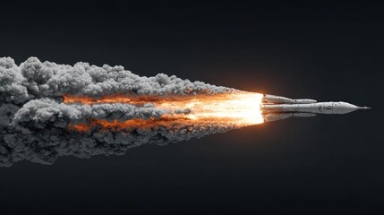 Rocket launching / burning fuel / dark background