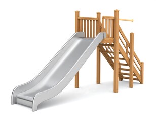 Playful wooden and metal children's slide