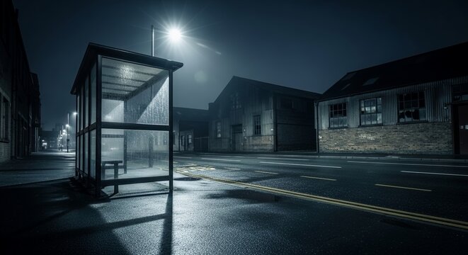Empty Bus Stop at Night Urban Photography Moody Cityscapes