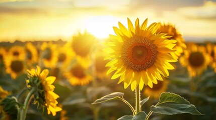 Fototapeta premium Sunflowers at sunset