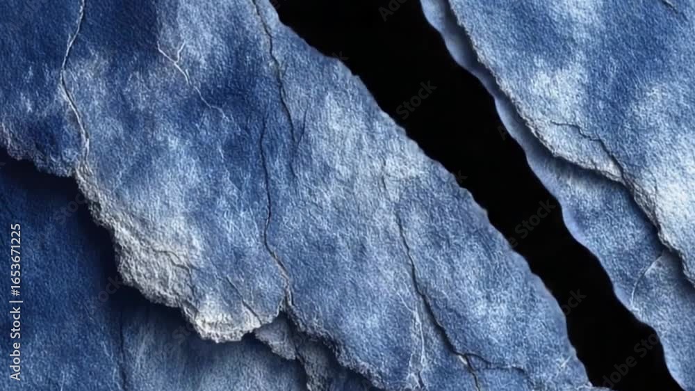Poster close-up view of abstract split rock formation with textured and layered surface.