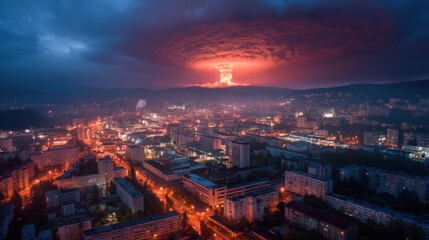 Fototapeta premium City explosions nighttime aerial