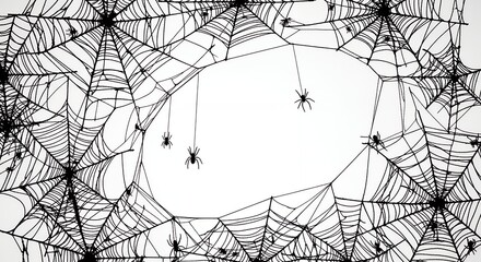 Obraz premium Halloween Spiderweb Border Design Spooky Creepy Background for Party Invitations, Decorations More
