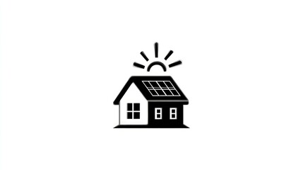 House icon with solar panels absorbing sunlight against white backdrop.