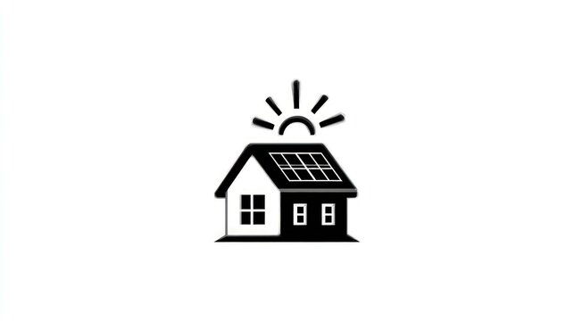 House icon with solar panels absorbing sunlight against white backdrop.