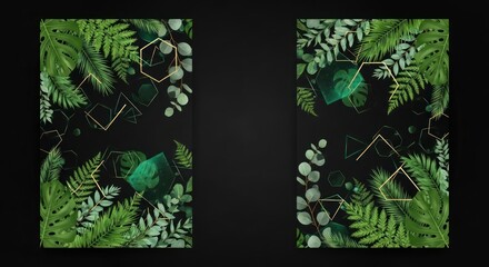 Botanical elegance: Abstract design featuring lush foliage and geometric accents for modern wall art