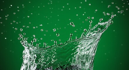 Splashing Water in Green Background with Droplets and Ripples