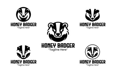 Honey Badger Logo Set Black and White Modern Minimalist Animal Brand Design
