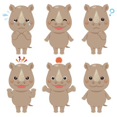 サイのキャラクターイラスト　表情セット