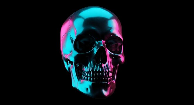 Neon Chrome Skull Futuristic, Synthwave, Dark Aesthetic