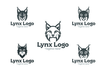 5 Lynx Logo Set Grey Color Modern Minimalist Animal Brand Design