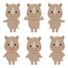 指さしをするサイのキャラクターイラストセット