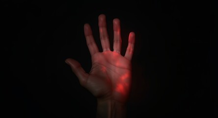 Red Illuminated Hand, High-Resolution Image, Dramatic Lighting, Perfect for Marketing