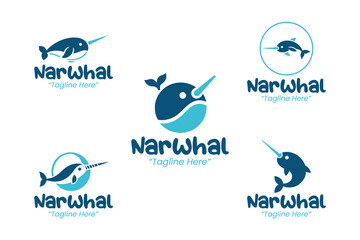 5 Narwhal Logo Set Modern Minimalist Animal Brand Design © radjarz