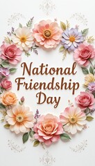 Elegant floral wreath design celebrating national friendship day with soft pastel colors and
