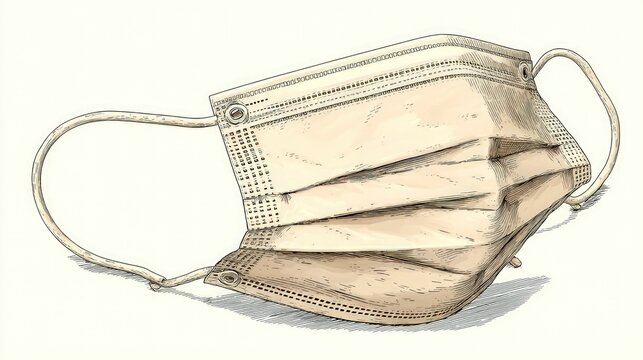 Medical mask depicted in watercolor/ink/illustration