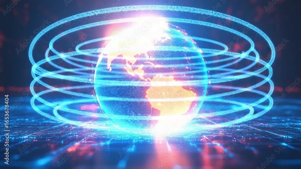 Poster an ethereal illustration of the globe encapsulated within a glowing, interconnected network of digit
