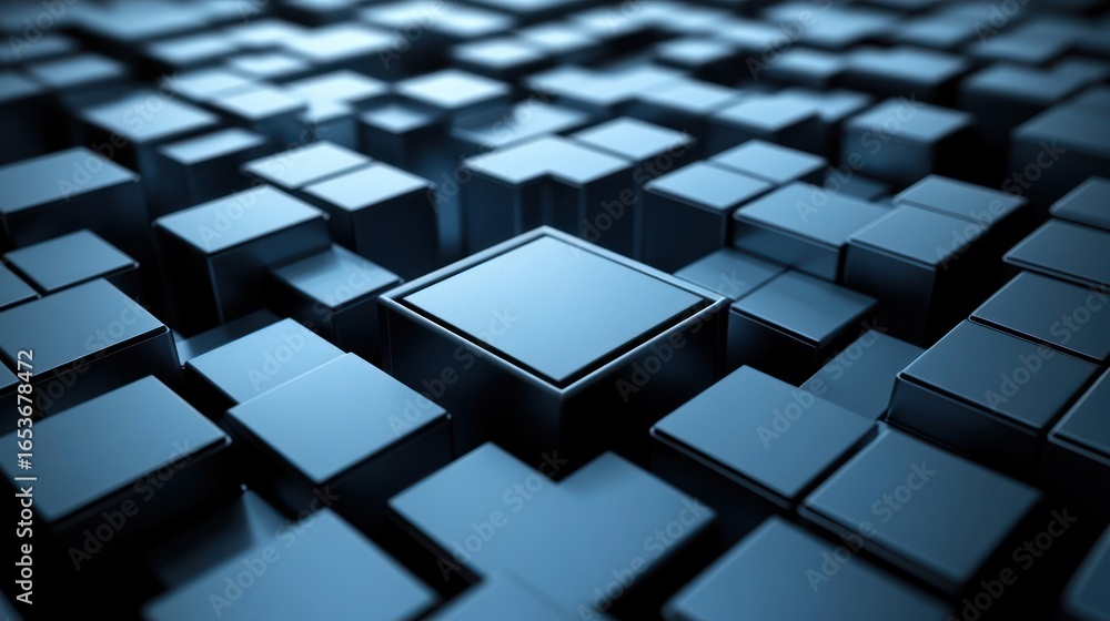 Poster futuristic blue digital technology concept with 3d cubes for innovation and data visualization