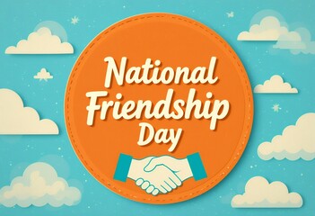Illustration of friendly handshake symbol celebrating national friendship day with bright sky