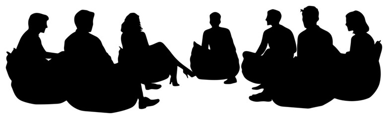 Silhouette of People Sitting in Circle on Beanbags