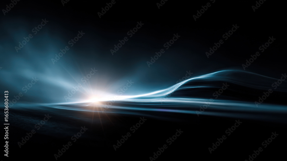 Poster beautiful moody background with cool blue light and smooth flowing lines creating abstract futuristi