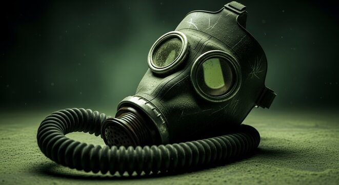 Vintage Gas Mask in Hazy Green Atmosphere - Powered by Adobe