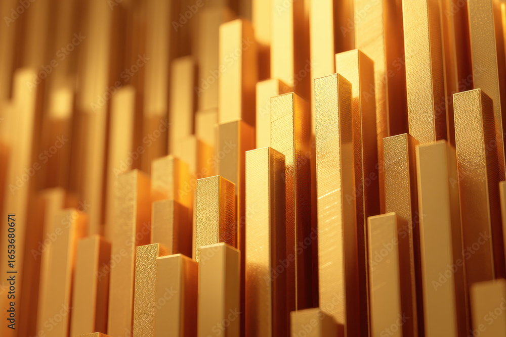 Poster golden bars abstract background with shiny metallic texture and vertical rectangular shapes creating