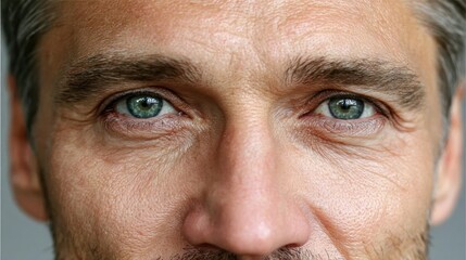 Fototapeta premium Morning puffy eyes concept. Close-up portrait of a man with striking green eyes.