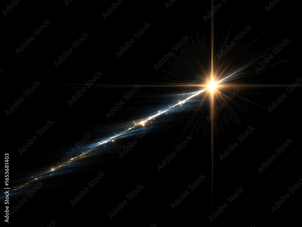 Poster brilliant light trail with sparkling stars shines brightly against dark background, creating magical