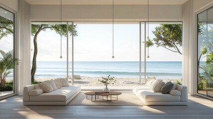 Beach luxury living on Sea view / 3d render
