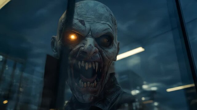 Horrifying Undead Creature Stares Intensely Through Window in the Night