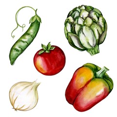 watercolor bright autumn set of vegetables
