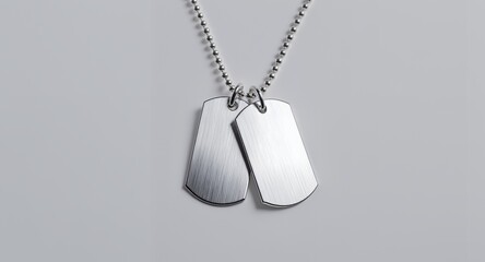 Fototapeta premium Blank Brushed Metal Double Dog Tags on Ball Chain Necklace