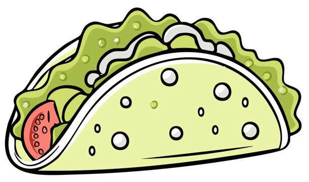 cartoon taco with guacamole and tomato clip art preview
