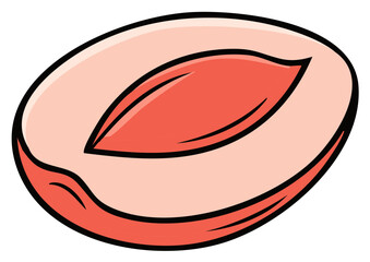 Obraz premium Ripe juicy peach half with a large seed cartoon style illustration