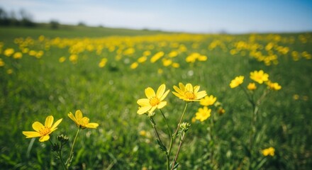 Obraz premium Golden Wildflowers in a Sun-Drenched Meadow with a Soft, Dreamy Bokeh