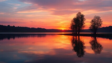 Fototapeta premium Sunrise over a serene lake