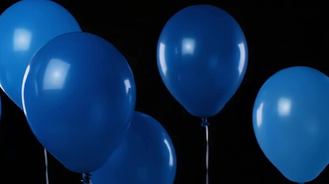 A cluster of several vibrant blue balloons set against a solid black backdrop