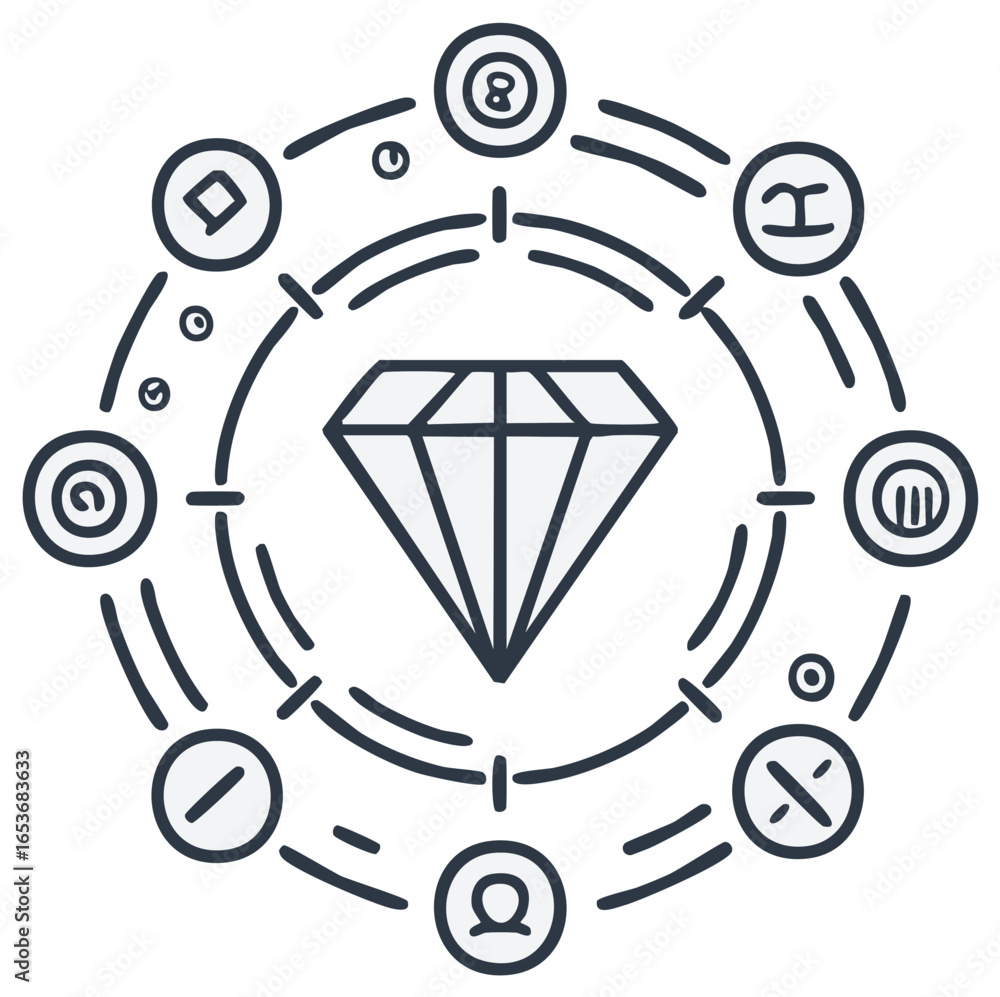 Poster Abstract Diamond Symbol with Circular Icons Representing Concepts