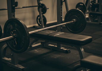 Fototapeta premium Barbell and weights in gym interior