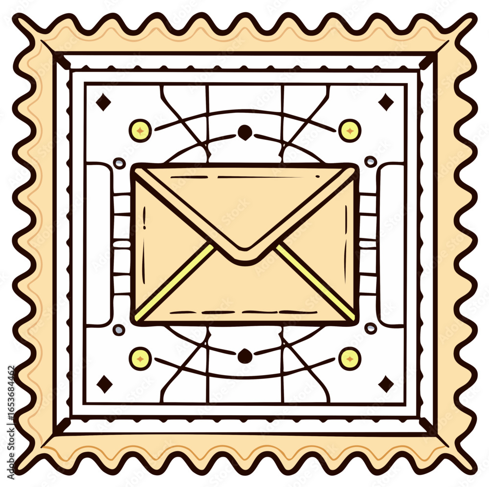 Poster stylized postage stamp with envelope and abstract connectivity lines digital communication vector il