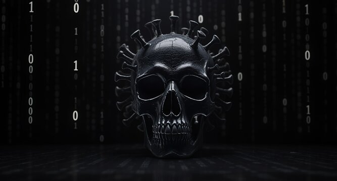 Digital Virus Skull Cybersecurity Threat Data Loss Prevention