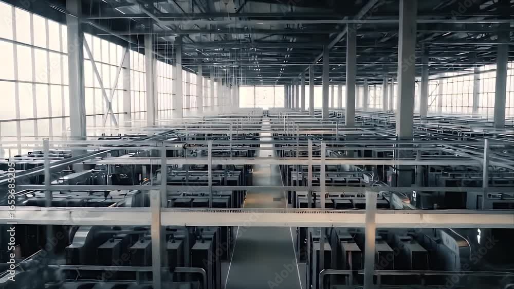 Aufkleber high-angle shot of a server room, an industrial environment with numerous servers arranged in rows. 