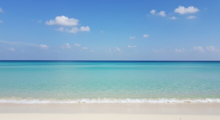 Fototapeta premium Serene Turquoise Beach: White Sand and Azure Sky