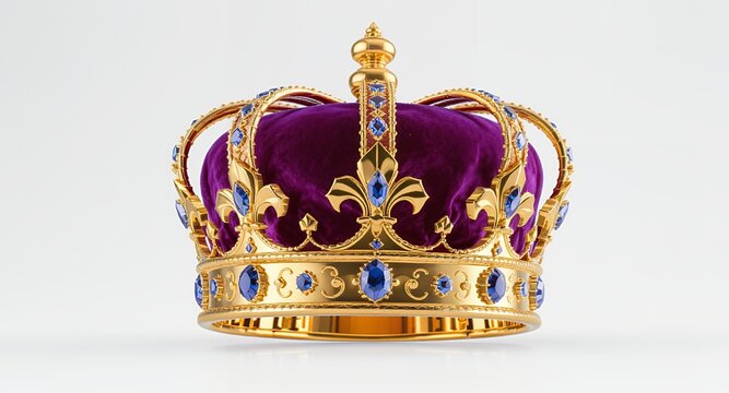 Gold Crown with Purple Velvet and Blue Jewels