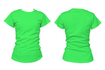 Green t shirt front and back isolated on white background for fashion mockup design, template, and...